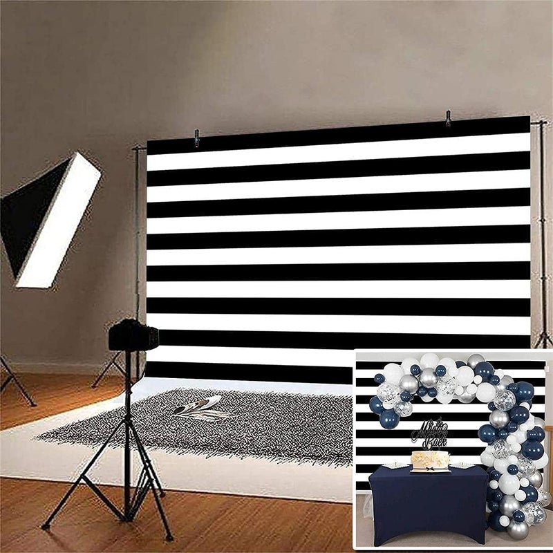 AOFOTO 10x8ft Black and White Striped Photography Backdrop Streak Texture Stripes Background for Photos at Wedding Birthday Party Kid Bride Adult Photo Studio Props Baby Shower Banner Decoration Vinyl - Image 2